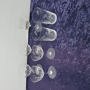 Crystal Clear Sasaki Stemmed Glasses 4" High Set of 4 Wheat Etched Plus 3 Misc.